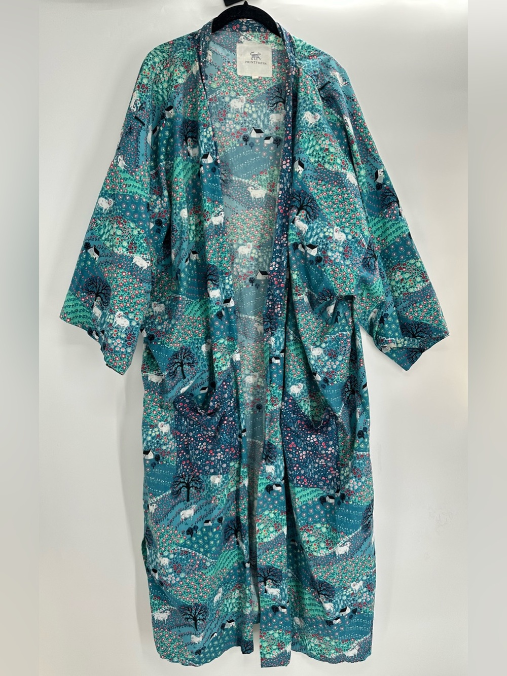 Print Fresh Rolling Hills Sheep Print Kimono Robe Size 3/4X